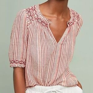 Anthropologie Akemi + Kin Womens Blouse Red White Striped XS Boho Top